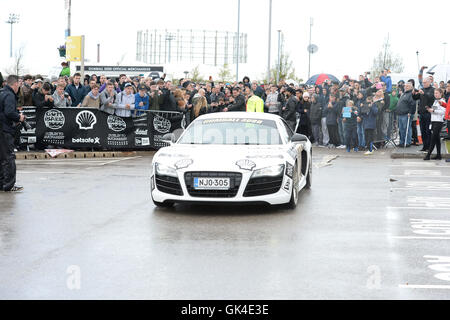 The Gumball 3000 Rally arrives at the Etihad Stadium in Manchester  Featuring: Atmosphere Where: Manchester, United Kingdom When: 02 May 2016 Stock Photo