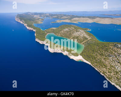 aerial view of the Slano lake in nature park Telascica, Croatia, Stock Photo