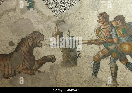 Detail of mosaic at the Great Palace Mosaic Museum, which includes many hunting scenes from the Great Palace in Istanbul. --- Im Stock Photo