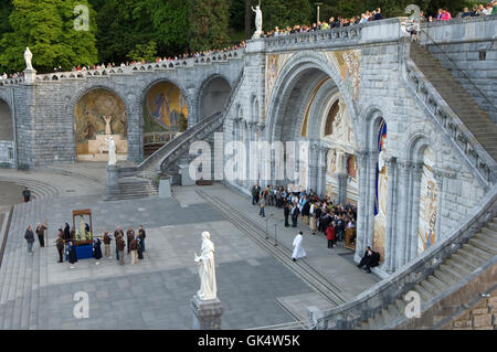May 2009, Lourdes, France, France --- Pilgrims entering Notre-Dame-du-Rosaire or Basilica of the Rosary at Lourdes, one of the m Stock Photo