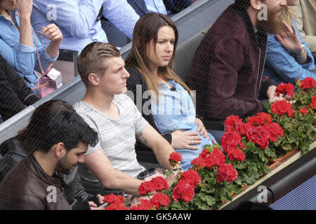 Toni Kroos and his pregnant wife Jessica Farber attend the Mutua Madrid Open at Caja Magica  Featuring: Toni Kroos, Jessica Farber Where: Madrid, Spain When: 05 May 2016 Stock Photo