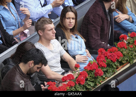 Toni Kroos and his pregnant wife Jessica Farber attend the Mutua Madrid Open at Caja Magica  Featuring: Toni Kroos, Jessica Farber Where: Madrid, Spain When: 05 May 2016 Stock Photo