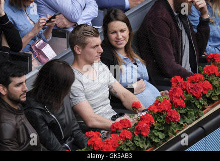 Toni Kroos and his pregnant wife Jessica Farber attend the Mutua Madrid Open at Caja Magica  Featuring: Toni Kroos, Jessica Farber Where: Madrid, Spain When: 05 May 2016 Stock Photo