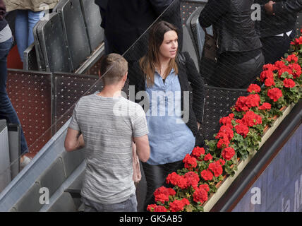 Toni Kroos and his pregnant wife Jessica Farber attend the Mutua Madrid Open at Caja Magica  Featuring: Toni Kroos, Jessica Farber Where: Madrid, Spain When: 05 May 2016 Stock Photo