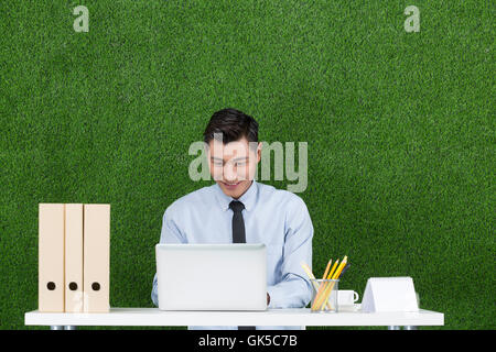 Grassland business men using laptop Stock Photo