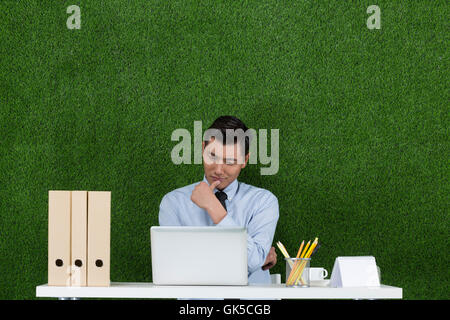 Grassland business men using laptop Stock Photo