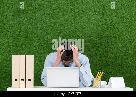 Grassland business men using laptop Stock Photo