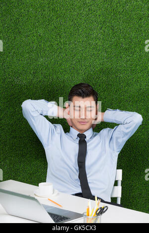 Grassland business men using laptop Stock Photo