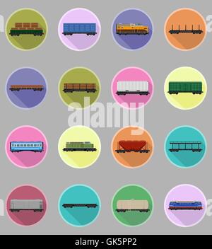set icons railway carriage train flat icons vector illustration isolated on background Stock Vector