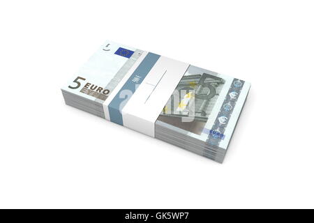 Packet of 5 Euro Notes with Bank Wrapper Stock Photo