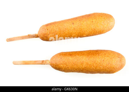Two corn dogs isolated on white background. Stock Photo