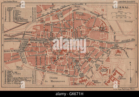 TOURNAI. Vintage town city map plan de la ville. Belgium, 1920 Stock Photo