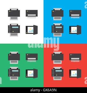 Print, scanner, fax and shredder flat icons or illustrations in vector, eps Stock Vector