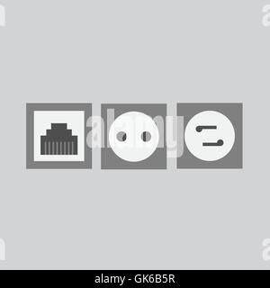 Flat power point or telephone socket. Elecrticity. Vector Stock Vector