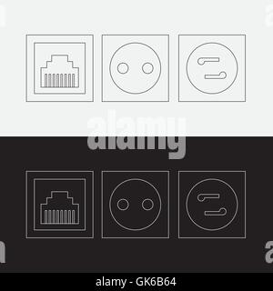 Flat power point or telephone socket. Elecrticity. Vector Stock Vector