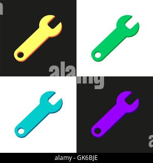 Color flat spanners. Settings and techic symbol. Vector Stock Vector