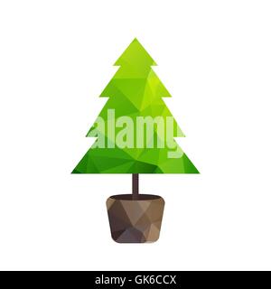 Vector triangle tree fir in pot, nature symbol Stock Vector