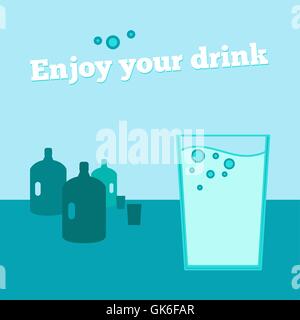 Vector poster, banner with glass of water, coolers, headline Stock Vector