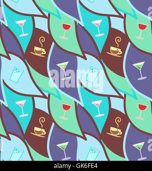 Vector seamless pattern with cocktails, restaurant background Stock Vector