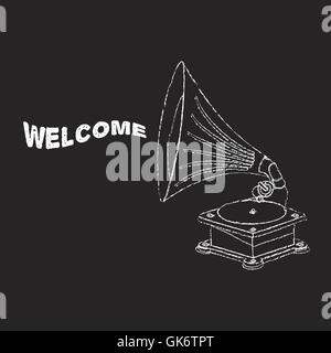 Vector old gramophone and music symbol. Vector Stock Vector