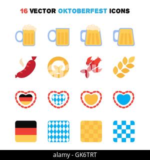 Oktoberfest 16 icons set. Beer festival. Vector Stock Vector