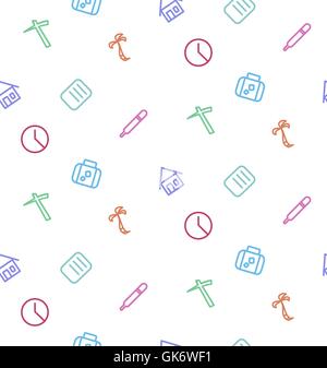 Vector seamless pattern from set of life icons: work, hospital, business trip, vacation, compensatory holiday, lateness, etc. Stock Vector