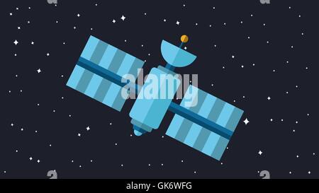 Satellite Illustration. Orbiting Space Station. Modern Cosmos Satellite. Vector Stock Vector