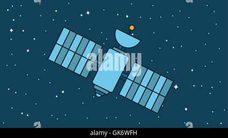 Satellite Illustration. Orbiting Space Station. Modern Cosmos Satellite. Vector Stock Vector