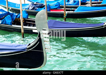 Ferro of gondola docked on the venetian lagoon Stock Photo