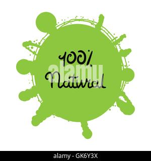 Hand drawn ecology and 100 percents natural lettering badge. Isolated grunge sticker or nature icon of quality for banner, web,  Stock Vector
