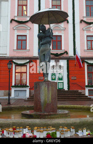The ''Kissing students'' fountain in Tartu, Estonia. Stock Photo