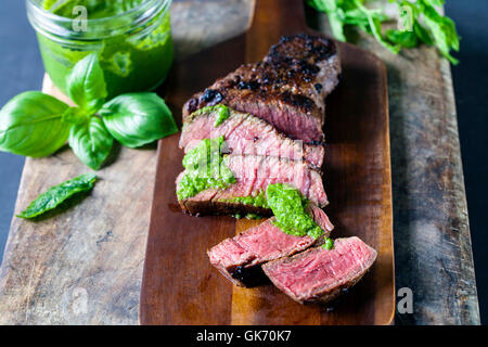 Fillet steak with salsa verde Stock Photo