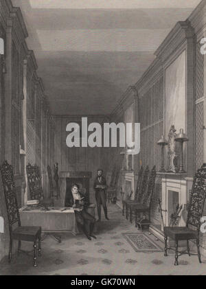 Kensington Palace. The Sussex Library. LONDON INTERIORS, antique print 1841 Stock Photo