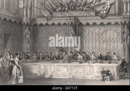 Lord Mayor's table, Guildhall. Grand banquet. LONDON INTERIORS, old print 1841 Stock Photo
