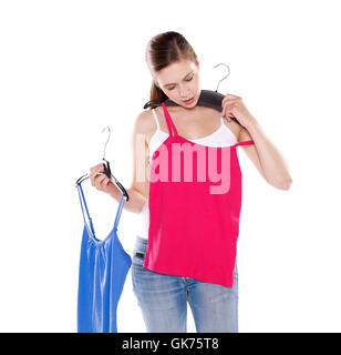 young woman shopping / shopping,trying on clothes Stock Photo