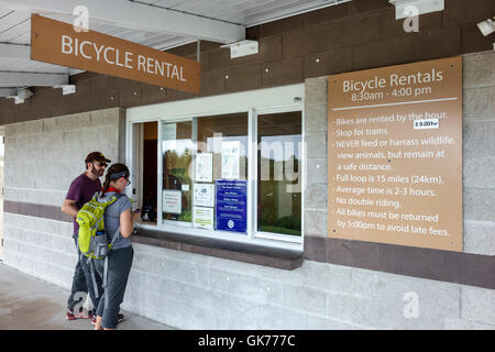 Florida Tamiami Trail,Florida Everglades,Everglades National Park,Shark Valley,tropical wetland,ecosystem,Visitor Center,exterior,sign,regulations,adu Stock Photo