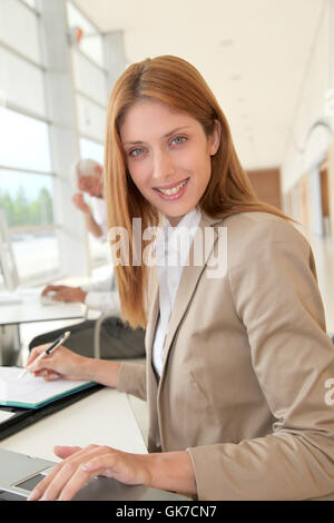 woman office laugh Stock Photo