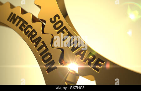 Software Integration Concept. Golden Cogwheels. Stock Photo