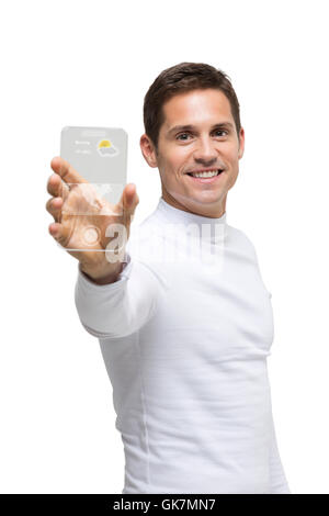 The researchers used high-tech smart phone Stock Photo
