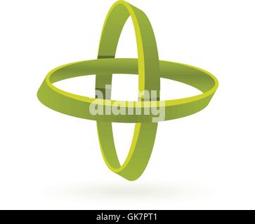 Isolated green color cross vector logo. Abstract circles on the white background. Geometric elements. Atoms movement. Stock Vector