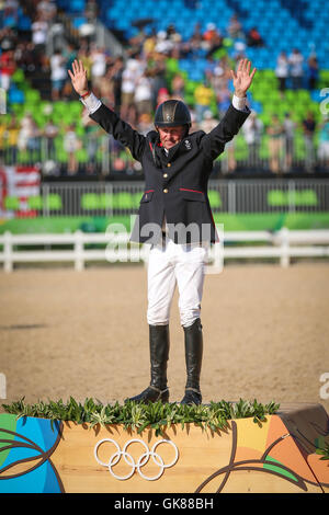 Rio de Janeiro, Brazil. 19th August, Gold: Nick Skelton and Big Star (GBR), Silver: Fredricson and All In (SWE) Bronze: Eric Lamaze and Fine Lady 5 (CAN) during the Equestrian Rio Olympics 2016 held at the Equestrian Olympic Center. (Photo: André Horta/Fotoarena) Credit:  Foto Arena LTDA/Alamy Live News Stock Photo