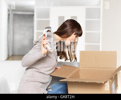 woman shopping unpack Stock Photo