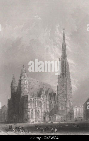 Stephansdom. St Stephen's cathedral, Vienna, Austria. Wien. BARTLETT, 1840 Stock Photo