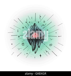 Inspirational mountain for tattoo, print, fabric, t-shirt, greeting, card.  Vintage boho hand drawn nature iceberg peak. Travel  Stock Vector