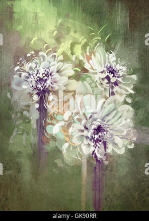 abstract flowers with grunge texture,illustration,digital painting Stock Photo