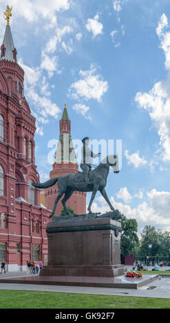 Moscow, Russia - July 07, 2016: Monument of Marshal Zhukov near the building of the Historical Museum on Red Square Stock Photo
