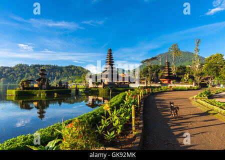 Pura Ulun Danu Bratan at sunrise, famous temple on the lake, Bedugul, Bali, Indonesia. Stock Photo