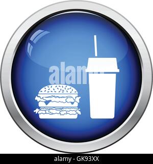 Fast food icon. Glossy button design. Vector illustration. Stock Vector
