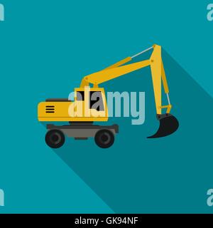 Excavator flat icon Stock Vector