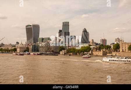 A view of the London skyline looking over the Thames from the South Bank featuring,the Gherkin,Walkie Talkie and Cheesegrater Stock Photo